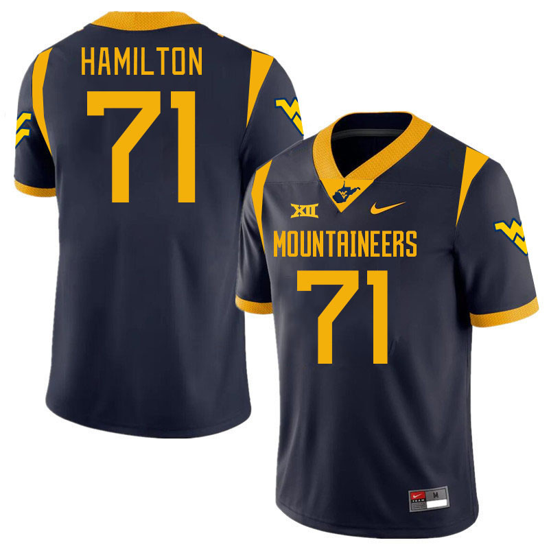 Men #71 Maurice Hamilton West Virginia Mountaineers College 2024 New Uniforms Football Jerseys Stitc